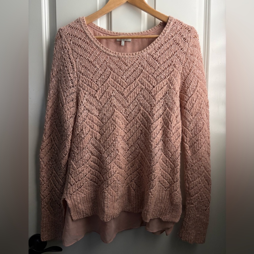 Lucky Brand Chevron Crochet Layered Sweater Womens Size L